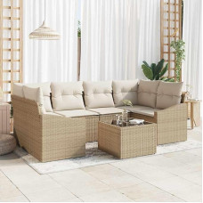 Generisch Sofa Set mit Kissen 7 pcs Beige und Creme Poly Rattan,Möbel,Möbel,Gartenmöbel,Gartensitzmöbel,Gartensofas,60KG,3346621