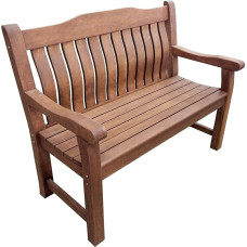 Boston Wooden Garden Bench 2 Seater 120cm Outdoor Heavy Duty Hardwood Furniture Ergonomic Curved Backrest with Armrests