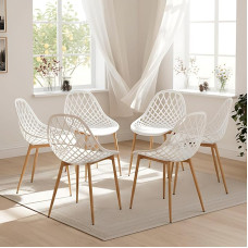 buybyroom Valgomojo kėdės 6 valgomojo kėdžių rinkinys Valgomojo svetainės kėdės Virtuvės PP plastikinės kėdės karkasas Metalinės kėdžių kojos su reguliuojamomis kojelėmis Valgomojo kėdė 120 kg keliamoji galia Balta