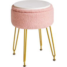 IBUYKE Velvet Storage Footrest Stool Ottoman, makiažo šurmulio šoninis staliukas su nuimamu dangteliu, auksinės plieno kojos, kavos staliuko viršaus dangtelis, rožinis WBD010P
