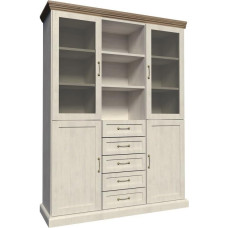 Baldai24 Royal W2D Vitrina, svetainės spinta, 4 durų spinta su 4 stalčiais, šoninė spinta, komoda