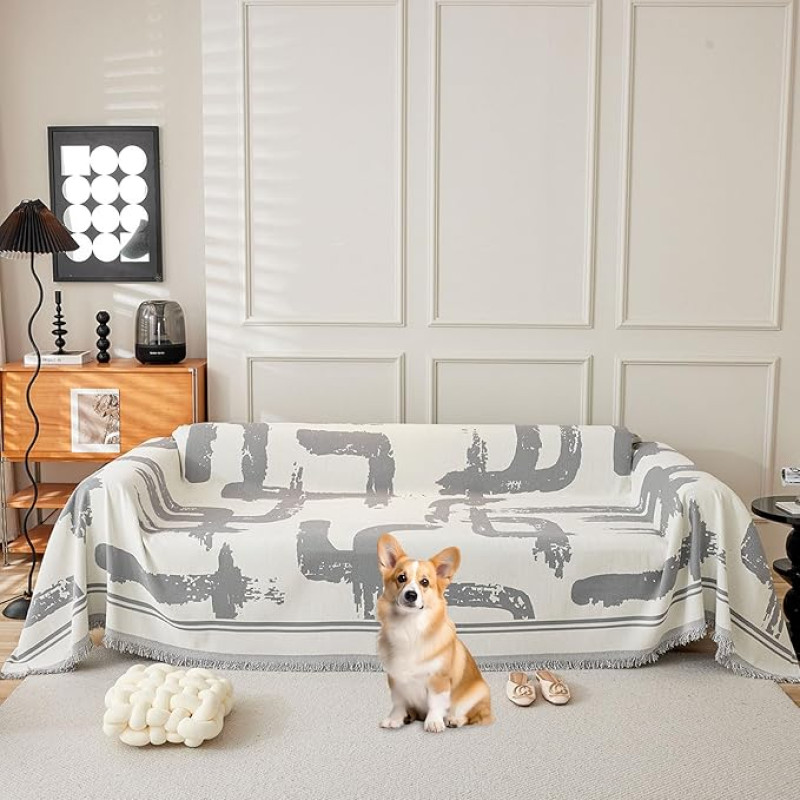 ROOMLIFE sofos užvalkalas, aztekų sofos užvalkalas 3 pagalvėlėms Sofa Sofa Chenille Praktinis sofos užvalkalas Dviejų sėdimų vietų šunims Sofos apsauga Pilka 71 x 140 colių