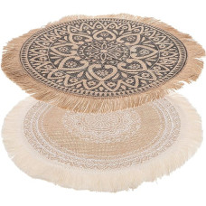 2 Stück Runde Platzsets aus Jute Material Hitzebeständig Schützt Tischoberfläche für Küche und Feiern im Boho Stil mit Fransen