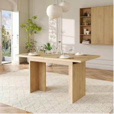 ModernLuxe išplečiamas valgomojo stalas 140-180 cm, 6-8 vietų stačiakampis ąžuolinis virtuvės stalas, 30 mm stalviršis, modernus valgomojo stalas su T formos kojomis