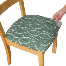 Sitzbezüge für Esszimmerstühle, dehnbar, bedruckt, mit Bändern, quadratisch, abnehmbar, waschbar, Polsterstuhlschutz, Sitzkissen-Schonbezüge für Küche, Büro (4er-Set, Grün)
