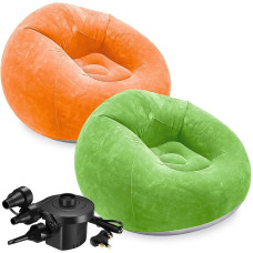 MSYU Bean Bag kėdės, pripučiamos kėdės su elektrine oro pompa suaugusiesiems, pripučiama kėdė, nešiojama sulankstoma pripučiama sofa svetainei, stovyklavietei, miegamajam, žalia, oranžinė, 2