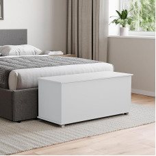 Vida Designs Leon Storage Ottoman Wooden Chest with Lid Stool Window Sill Blankets Bedding Toy Box Footstool White