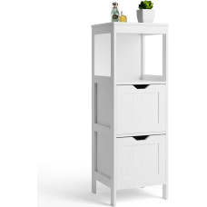BAKAJI Vonios baldų spintelė su dviem stalčiais Šiuolaikinis dizainas Erdvę taupanti dviguba saugojimo dėžutė Atvira spintelė Mediena MDF Balta 30 x 89 x 30 cm