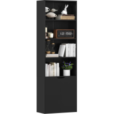 HOMCOM bibliotekos knygų spinta su 4 atvirais skyriais ir 2 durimis, lentyna svetainei, miegamajam, biurui, 59 x 29 x 180 cm, juoda