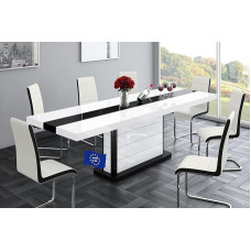 designimpex Dizainerinis valgomojo stalas HE-555 White - Black High Gloss Išplečiamas nuo 160 cm iki 260 cm Valgomojo stalas iki 10 žmonių High Gloss Funkcinis stalas Modernus universalus valgomasis Išplečiamas Nesenstantis