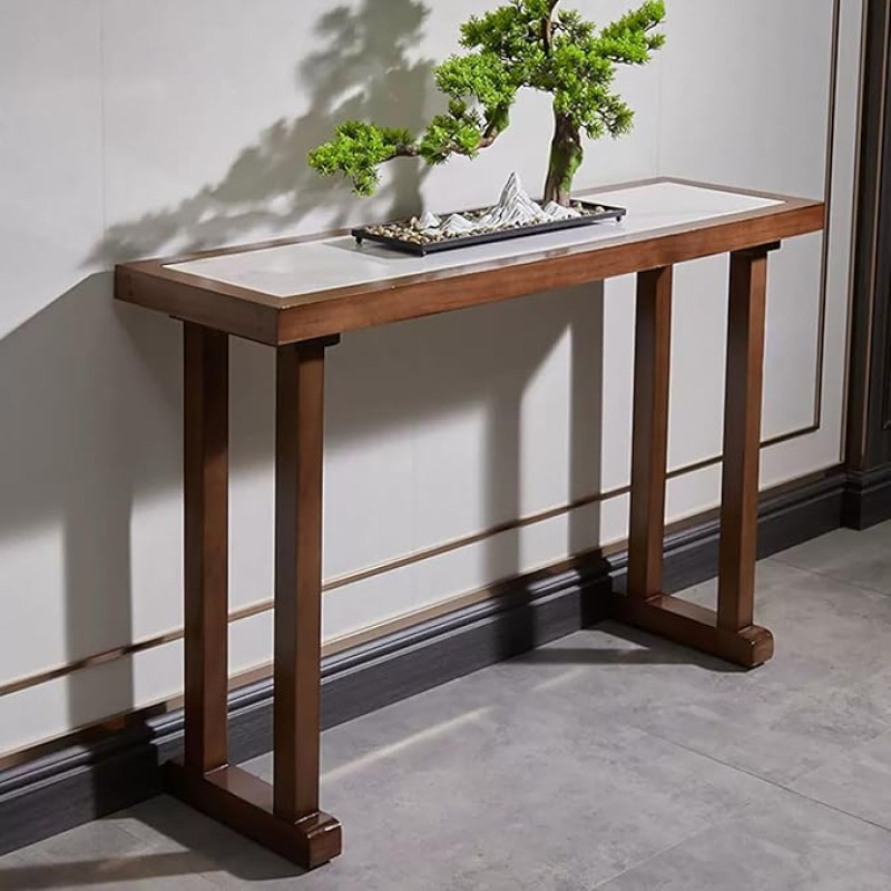 Konsole Landhausstil mit Sinterstein-Platte, Massivholz Konsolentisch Schmal für Flur & Eingang, Langer Sofatisch für Wohnzimmer, Sideboard Schmal & Modern, Flurtisch