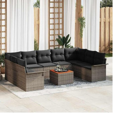 10-ties dalių sodo baldų komplektas Grau aus Poly-Rattan - Modernes Outdoor-Sofa-Set als Gartenmöbel-Set