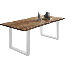 SAM Noah Dining Room Table 200 x 100 cm Real Wane, Dining Table Made of Acacia Wood, Walnut Coloured and Solid, White U-Frame, Wane, Table with 26 mm Top