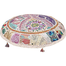 Etninės dekoratyvinės apvalios grindų sėdynės pagalvėlė 100 x 100 cm didelis meditacija pagalvėlė derliaus balta Boho Patchwork Bean Bag sėdynės pagalvėlė medvilnės siuvinėtos grindų pagalvėlė kampas