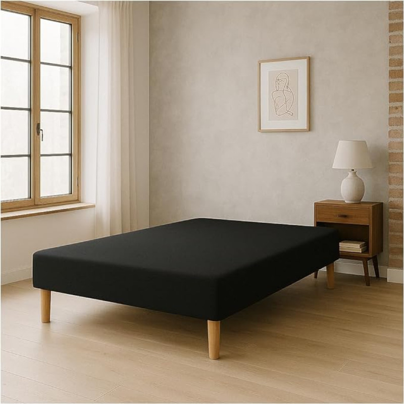 By Sommiflex 130 x 190 cm juodos dėžinės spyruoklinės lovos, pagamintos Prancūzijoje, su kojelėmis