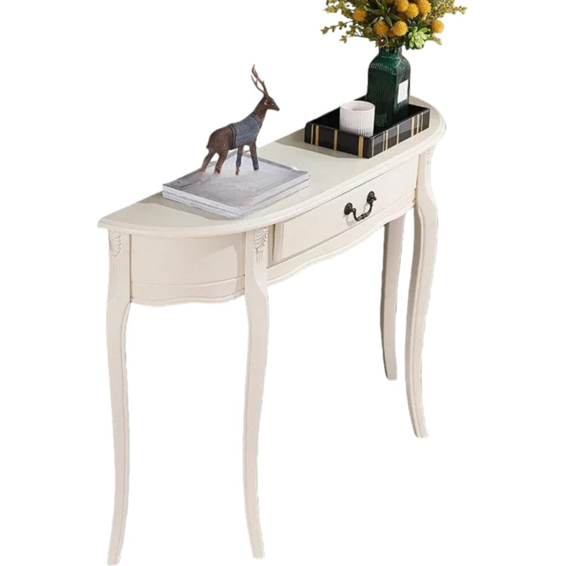 Konsole Aus Massivholz, Sofatisch, Schmale Beistelltische Für Den Eingangsbereich, Halbmondförmige Akzenttische Für Flur, Foyer, Hinter Dem Sofa, Wohnzimmer, Einfache Montage(Wit,120x30x85cm)