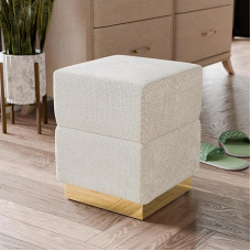 Baldai Amerikoje Renzo Modern 15 colių Chenille Cube Ottoman su saugojimo skyriumi ir nerūdijančio plieno pagrindu Makiažo taburetė kėdė Mažas kojų padėklas miegamajam Svetainė Prieškambaris Smėlio spalvos