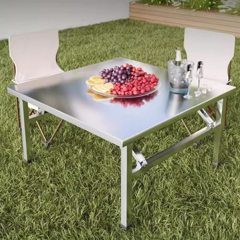 Folding Stainless Steel Kitchen Table Outdoor Camping BBQ BBQ Portable Picnic Table Heavy Duty Easy Setup Space Saving Design