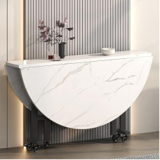 Vielseitiger runder Klapp-Esstisch: Ideal als Esstisch, Küche: Platzsparender Klapp-Küchentisch für kleine Räume mit zusammenklappbarem Design, Erweiterungsfunktion und 6 Rädern - Ideal als Esstisch, Küche,