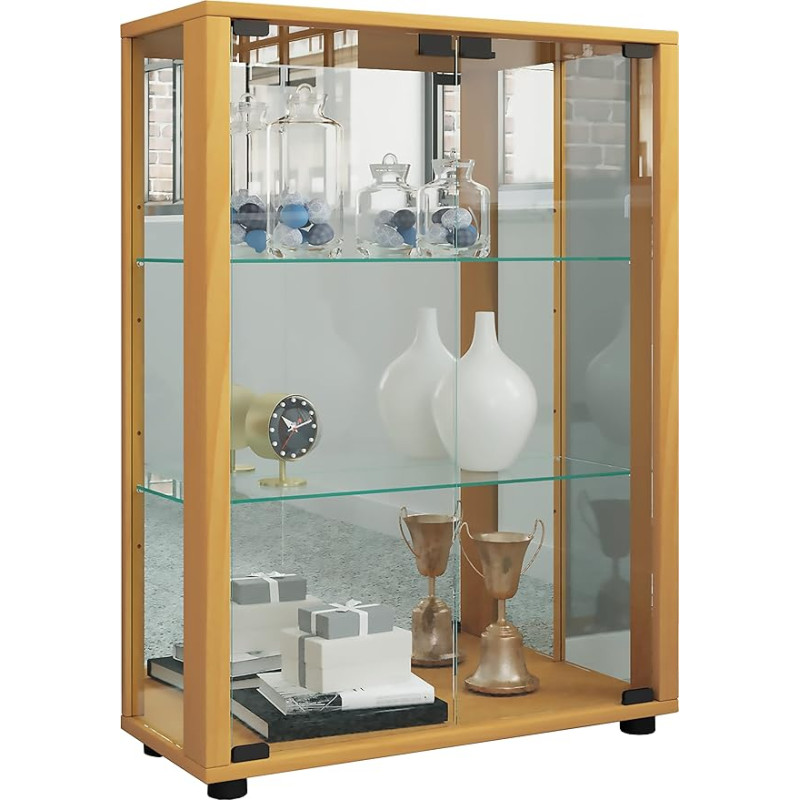 VCM Glass Display Cabinet Standing | Glass Display Cabinet with Tempered Safety Glass | Dimensions Approx. H 80 x W 60 x D 25 cm | Standing Display Cabinet Glass | Modern and Space-Saving | Glass
