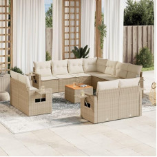 12-TLG. Polietileno rotango sofa-lovelė, smėlio spalvos, su kišeniais - Garten Sofa Set und Beistelltisch