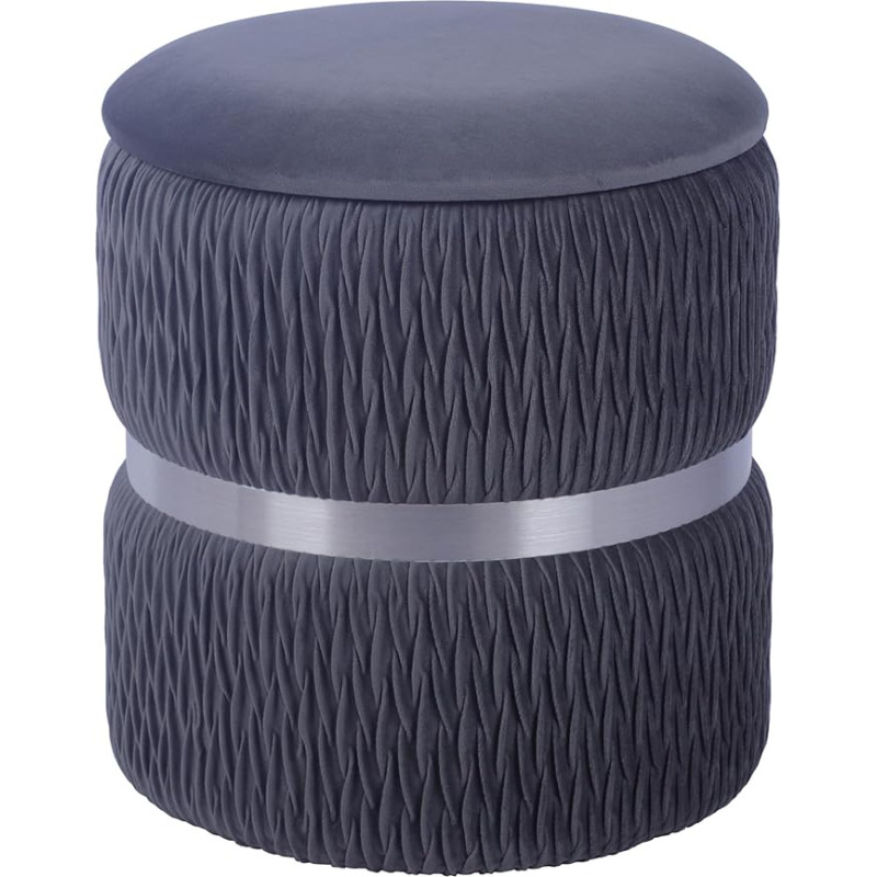 Techni Mobili Modern Round Velvet Ottoman Storage Grey