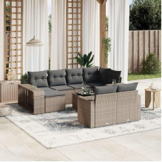11-TLG. Garten Sofagarnitur Grau Poly Rattan Outdoor Sofa Set mit Kissen, Gartenmöbel Set 11-TLG. Grau Poly Rattan, Lauko sofagarnitur
