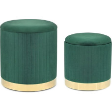 Adeco 2 Pack Round Velvet Ottoman Storage Cosmetic Stool Padded Footrest Stool with Gold Base for Living Room Bedroom