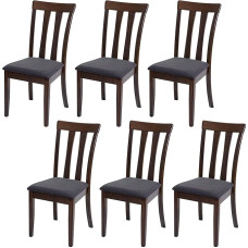 HWC-G46 Dining Room Chairs, Kitchen Chairs, Fabric/Textile, Solid Wood, Dark Grey, Set of 6