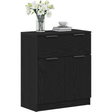 vidaXL Chic Black Oak Buffet Sideboard with Textured Finish and Lots of Storage Space for Dining Room Living Room Furniture Modern Wooden Furniture Stylish Unit Home Organisation Functional Decoration