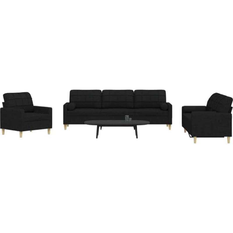 3-TLG. Sofagarnitur mit Dekokissen Hellgrau Stoff, Sofa-Set mit robustem Metallrahmen für EIN bequemes Sitzerlebnis und weicher Polsterung