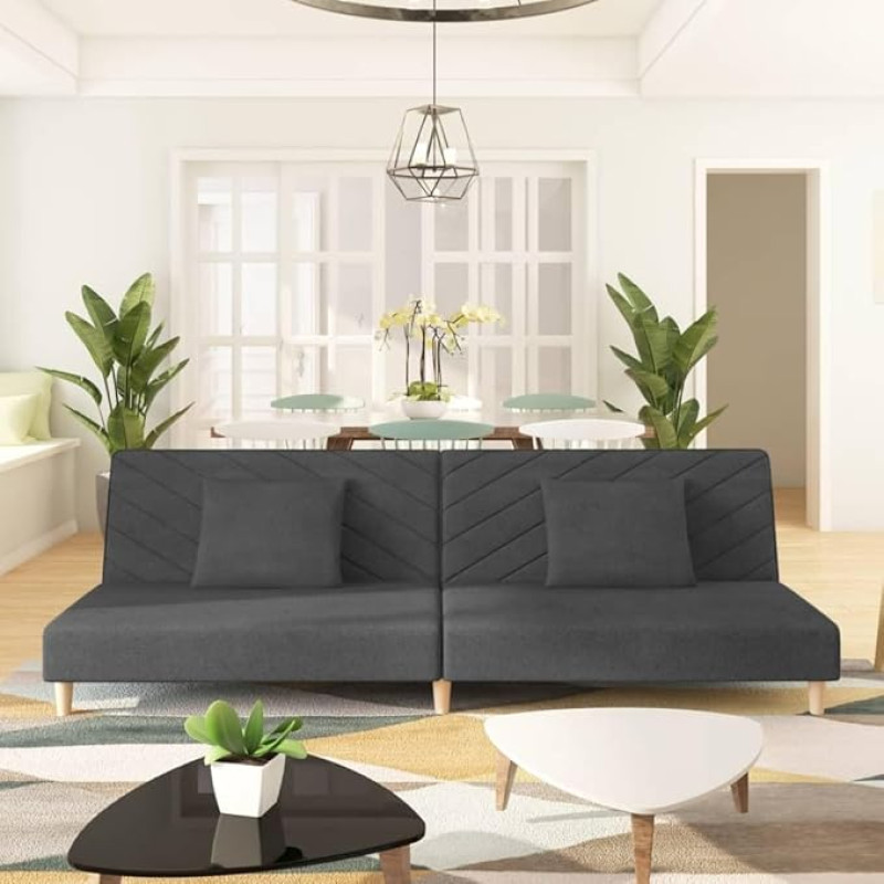 LAPOOH Sofa-lova 2 sėdimų vietų su 2 pagalvėlėmis Tamsiai pilkas audinys, poilsio sofa, sofos ir kušetės, relaksacinė sofa, sofa svetainei, sofa su miego funkcija - 375888