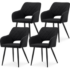 TUKAILAI Linen Dining Room Chairs, Set of 4, Kitchen Chairs, Upholstered Chairs with Open Backrest, Armrests, Padded Seat, Metal Legs, Chairs for Living Room, Dining Room, Kitchen (Black)