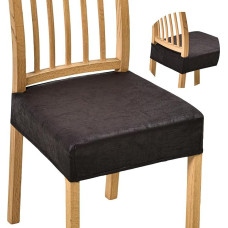 NILUOH Lederähnliche Sitzbezüge für Esszimmerstühle, dehnbar, Esszimmerstuhlbezug, Lederbezug für Stuhlsitz, abnehmbar, waschbar, Küchenstuhlschutz (hinten bezogen, schwarz), 4 Stück