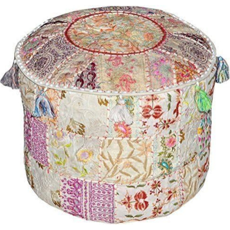 JaipurHandloom Baltas Indijos Pouf taburetės derliaus Patchwork puošia su Patchwork gyvenamasis kambarys Osmanų padengti, 46 X 33 cm arba 18X13 colių