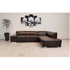 London II kampinė sofa 275 x 200 cm Tamsiai ruda natūrali oda su dekoratyviniais dygsniais Sofa-lova su miego funkcija Tikros odos kampinė sofa