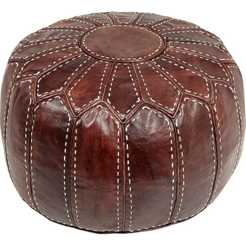 Ruda Tan Maroko Pouffe Pouf Pouf Footrest Footstool Osmanų dangtelis Tikros odos rankų darbo rankomis siuvinėtas