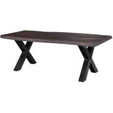 MASSIVMOEBEL24.DE Freeform 5 Mango medžio stalas, pilkas lakas, antracito blizgesio X formos kojelės, 200 x 100 x 77 cm, medžio masyvo stalas, lazdele, valgomojo stalas