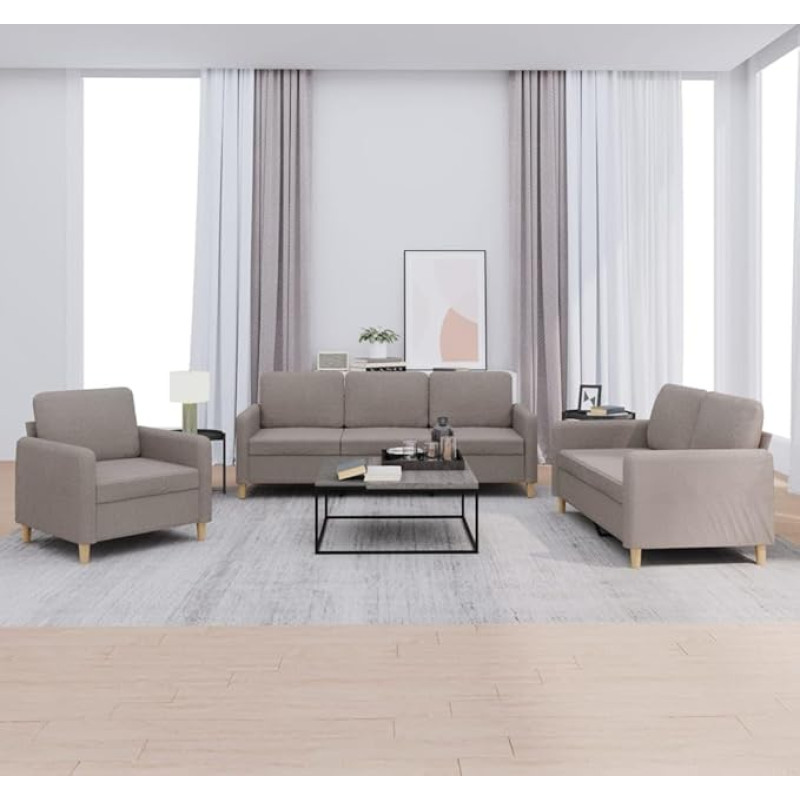 3-TLG. Sofagarnitur Set Taupe Stoff Couch mit ausgezeichneten Platz zum Entspannen für Plaudern und Fernsehen