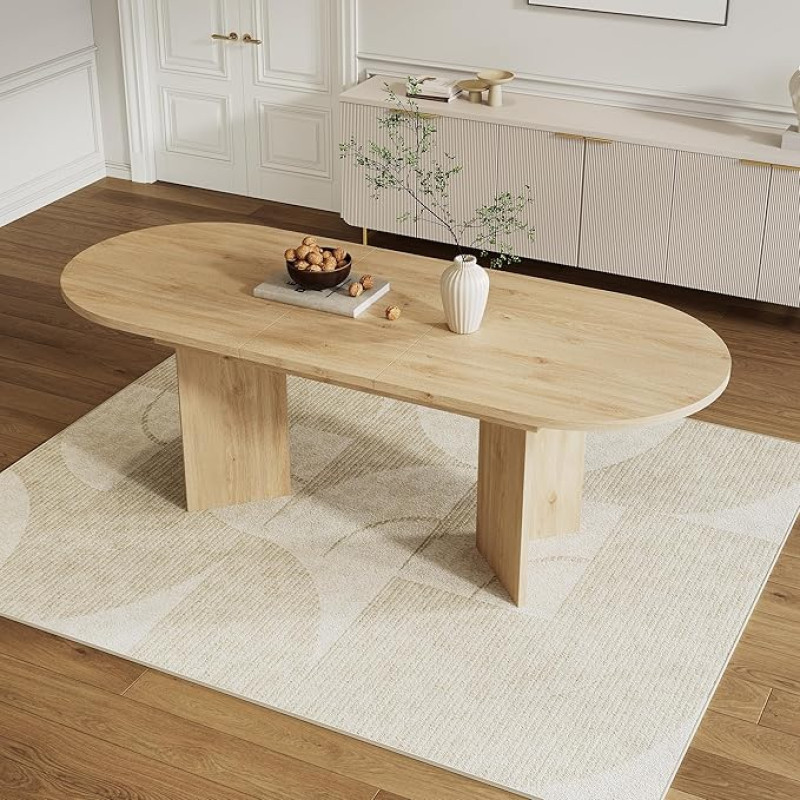Išskleidžiamas medinis valgomojo stalas, 120/160 x 80 x 75 cm, išskleidžiamas valgomojo stalas su užapvalintais kampais, storas stalviršis, virtuvės stalas 4-6 žmonėms, stabilus (A)