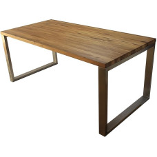 Miuncheno valgomojo stalas Medžio masyvo nerūdijančio plieno serija Laukinio ąžuolo medžio masyvas 140 x 80 cm Medinis stalas Nerūdijantis plienas Metalinis plienas Premium valgomojo stalo dizainas Stalas Nerūdijančio plieno stalo rėmas