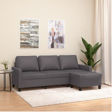 3-Sitzer Sofa mit Hocker aus Kunstleder in Schwarz, 180 cm, als Set mit Fußhocker - Schwarzes Kunstleder Sofa mit Hocker für das Wohnzimmer