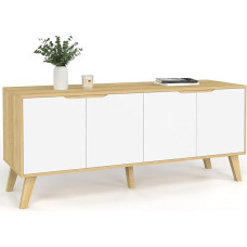 IDMarket - Skandinaviška žemų lentynų lentynėlė 140 cm Finn Wood, buko spalvos, 4 baltos durys