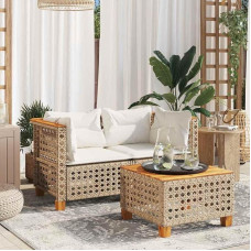 Gartensofa Schwarz Poly Rattan mit abnehmbaren Kissen, Gartenecke aus Polyrattan, Garten Lounge Set mit Polsterung und Gartenmöbel mit waschbaren Bezügen