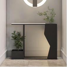 2-in-1 Konsolentisch & Blumenständer, Stabile Metallstruktur mit Verstellbaren Fußpolstern für Flur und Wohnzimmer(Black,120CM/47.2