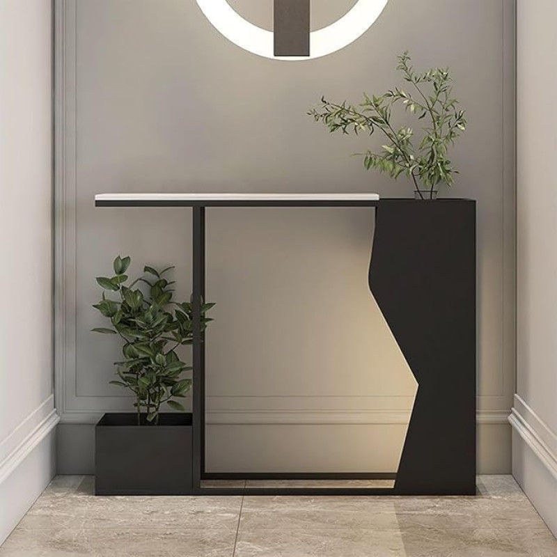 2-in-1 Konsolentisch & Blumenständer, Stabile Metallstruktur mit Verstellbaren Fußpolstern für Flur und Wohnzimmer(Black,120CM/47.2