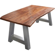 SAM Athens Dining Room Table 120 x 80 cm Wane Table Walnut Coloured Acacia Wood Solid A Metal Frame Silver