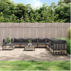11-teiliges Garten-Lounge-Set Poly Rattan mit Kissen und Tisch als comfortable Outdoor-Lounge-Garnitur in Anthrazit