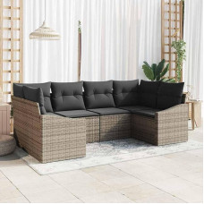 Gartensofa-Set 6-TLG Grau aus Poly-Rattan mit modularen Elementen als stilvolles 6 Stück Gartenmöbel-Set für Terrasse und Balkon