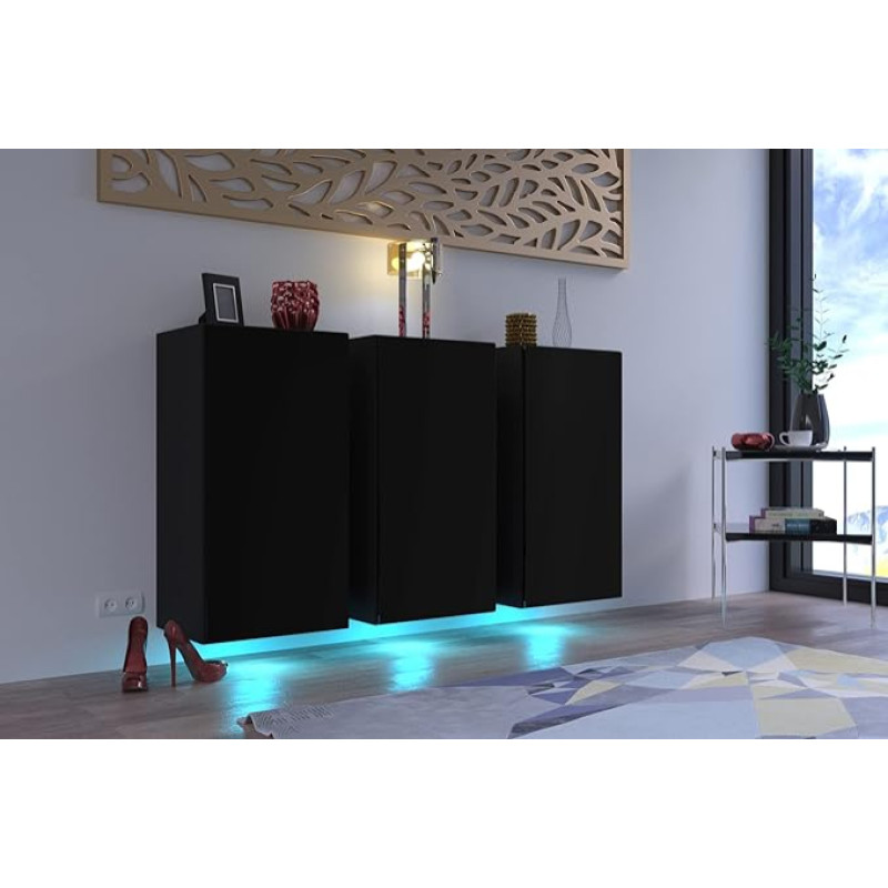 Furnitech K9 Modernus svetainės baldas, komoda, spinta, spintelė, miegamojo, valgomojo, svetainės baldai Matinis (LED RGB 16 spalvų, K9-18M-B1)